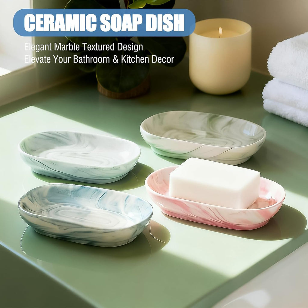 OTHIX Ceramic Soap Dish with Unique Marble Texture, Decorative Bar Soap Holder for Bathroom and Kitchen, Cute Soap Dishes for Bar Soap, Jewelry, Ring (Pink Texture)