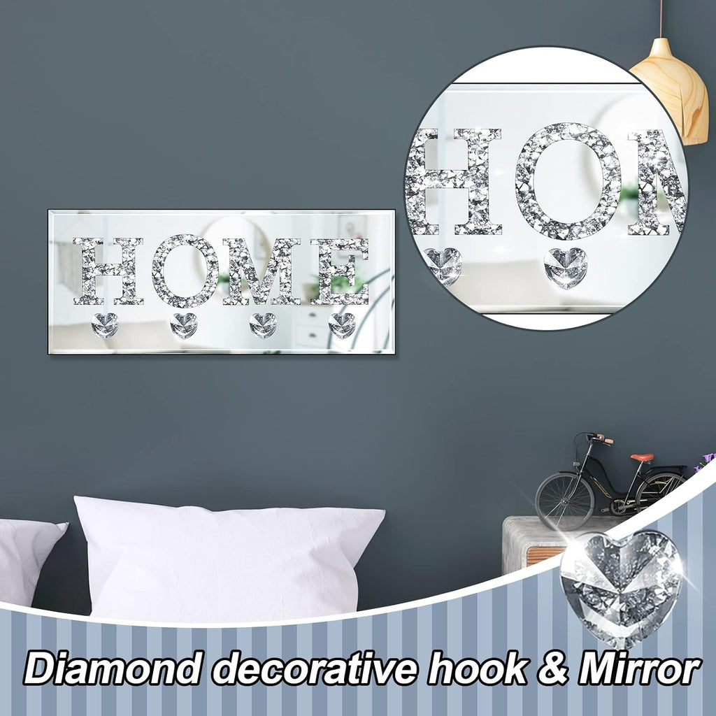 Yalikop Mirrored Key Holder Wall Decor with Heart Hooks, Silver