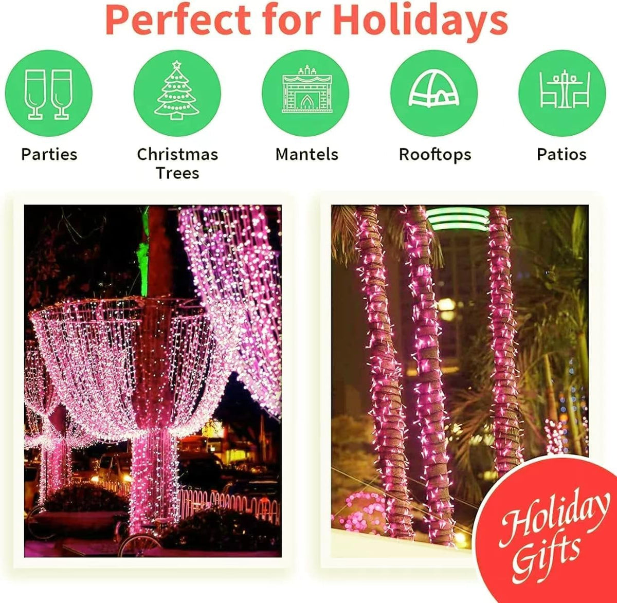 LAMPHOME 66ft Christmas Decorative Mini Lights,200 LED Transparent Wire Fairy Starry String Lights Plug in, 16 Lighting Modes, for Indoor Outdoor Xmas Tree Wedding Party Decoration (Pink)