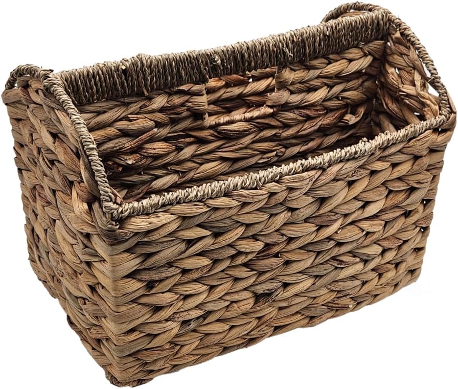 Vintiquewise Woven Wicker Magazine Basket Holder, Tall Narrow Vertical Magazine File Holder, Bathroom Magazine Rack, Storage Basket for Books & Newspapers