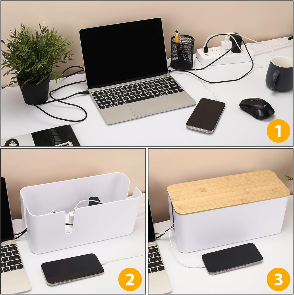 ZhiYo 2 Pack Cable Management Box, Large & XL, Power Strip Organizer, Black
