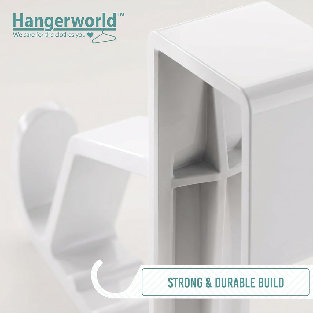 HANGERWORLD 2 Pack Over The Door Hooks for Hangers - Extra Strong White Plastic Over Door Hook for Hanging Clothes, Towels, Robes, Hats, Bags and More