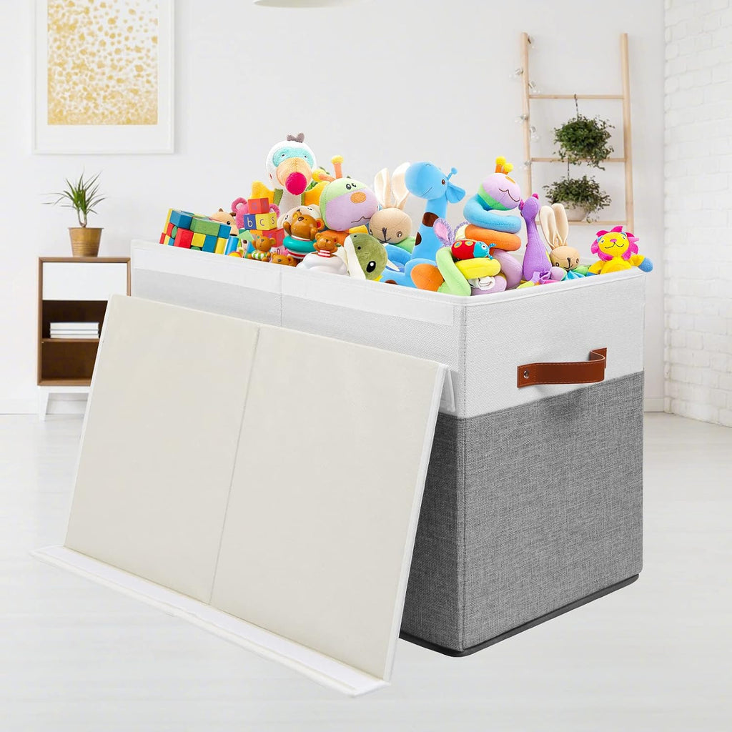 Large Toy Storage Box with Lid, Toy Chest Bin Boxes Basket with Dividers