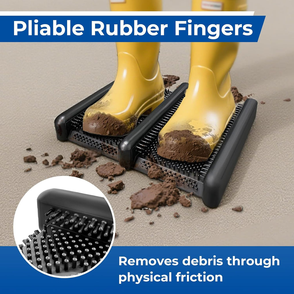 ROBLOCK Boot Brush Scraper Outdoor with Pliable Rubber Fingers, Portable Shoe & Boot Scraper for Outdoor Entry, Removes Snow, Sand, Mud from Soles & Edges, 15''x12 All Weather Flat Mud Chucker, Black