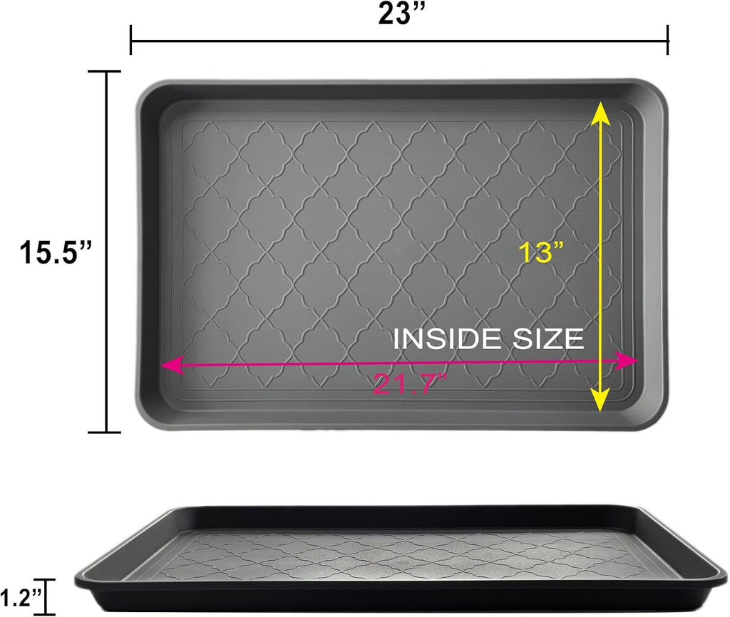 PetLike Boot Tray for Entryway Indoor, Pet Food Mat, 23 x 15.5 inch 2 Packs, Waterproof Rubber Shoe Tray for Indoor and Outdoor, Multi-Purpose Trays for Boots, Shoes, Pets, Garden