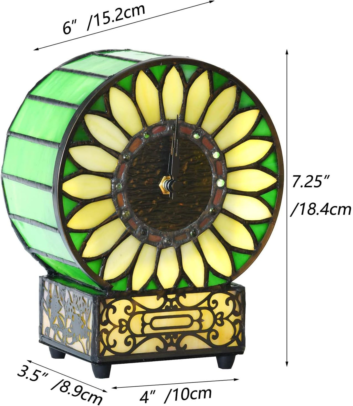 Bieye L12026 Sunflower Tiffany Style Stained Glass Clock Table Lamp
