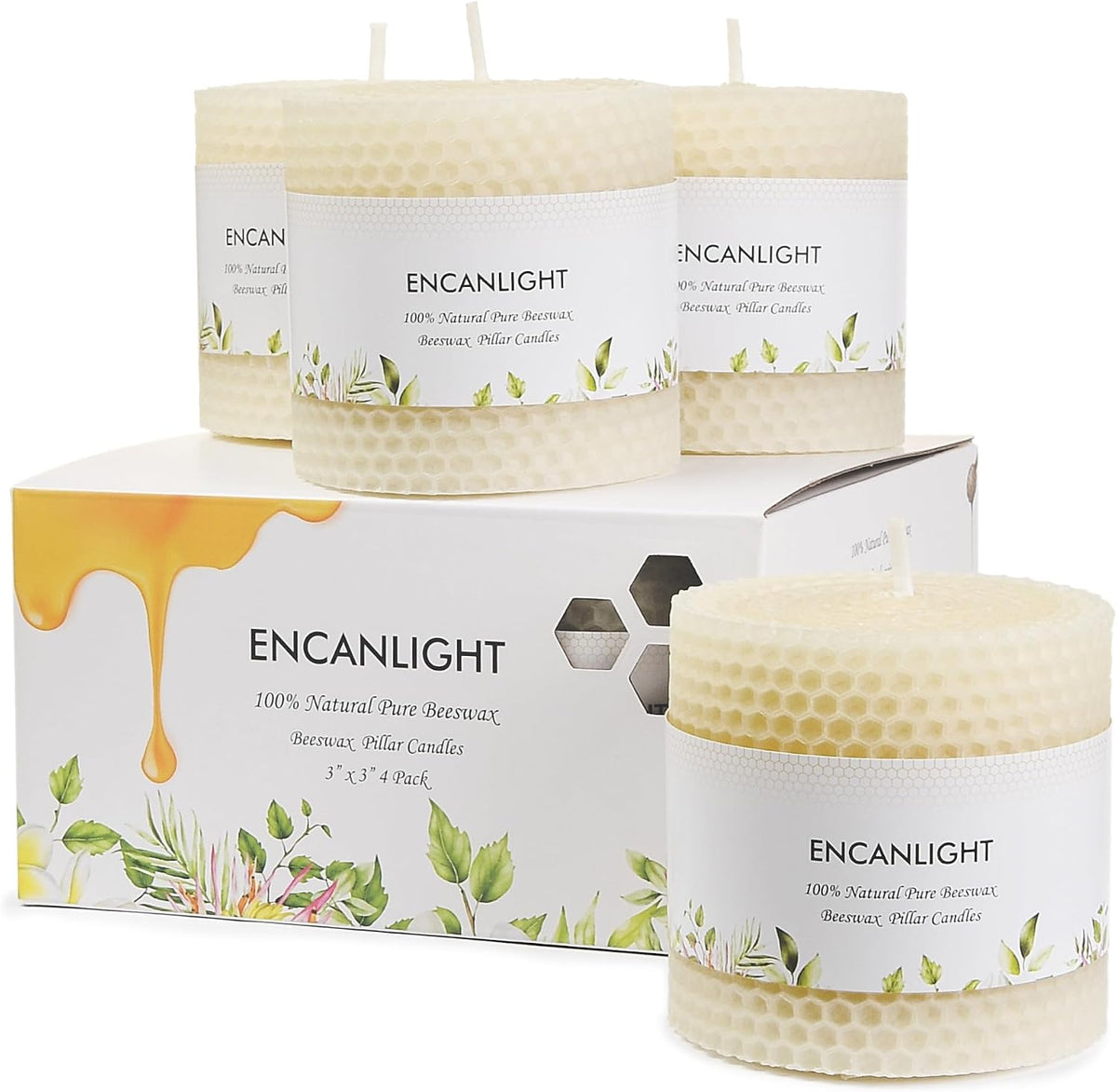 White Roll 4packs Bee swaxs Pillar Candles,Honeycamb Pillar Candle Set of 2
