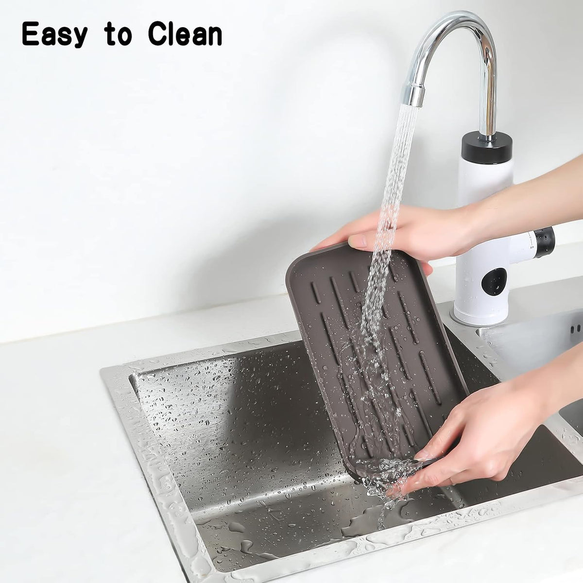 MicoYang Silicone Kitchen Sink Organizer Tray for Multiple Usage,Eco-Friendly Sponges Holder for Kitchen Bathroom Counter or Sink,Dish Soap Dispenser,Scrubber,Bottle,Cup (Coffee, 10"×5.3")