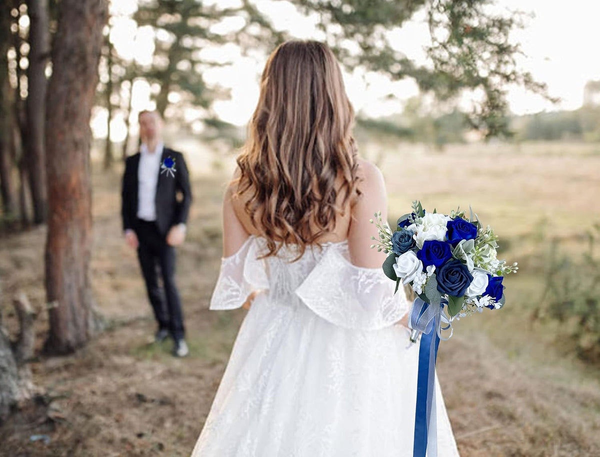 CherishedMoments Navy Blue Bridal Bouquet,12.3Inch,Seaside Wedding Bouquets