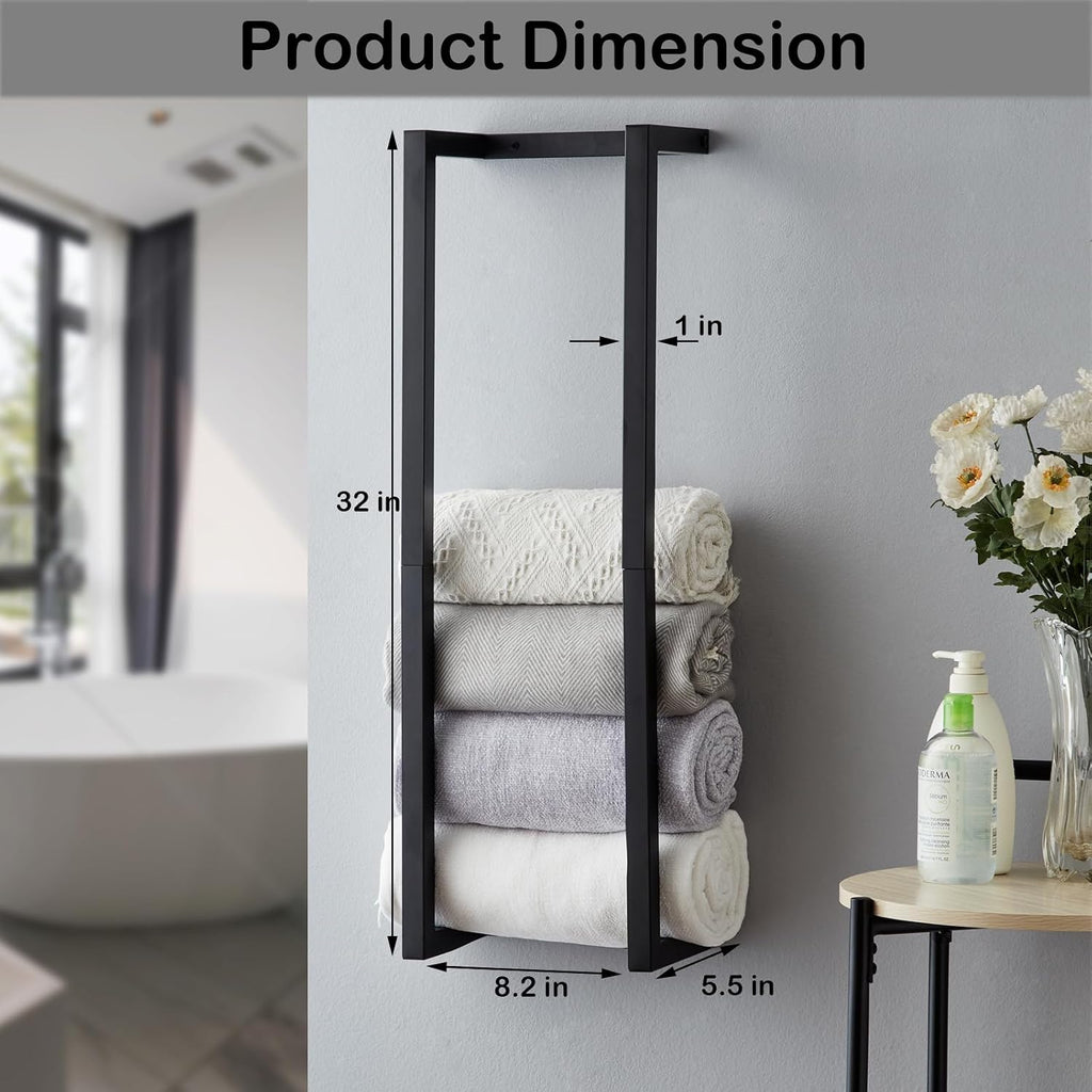 Towel Rack for Rolled Towels, Towel Rack for Bathroom,Wall Mounted Metal Bathroom Organizer, Bath Towel Holder Wall for Modern Small Space Bathroom Towel Storage (White)