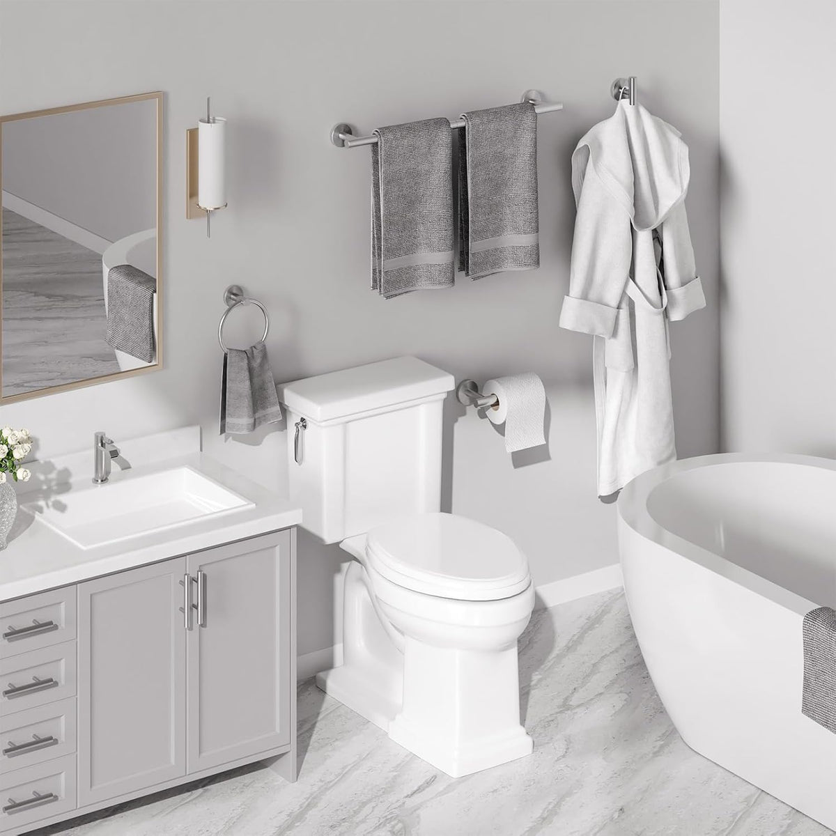 USHOWER 8PCS Brushed Nickel Bathroom Hardware Set, 24-Inch Towel Bar Set