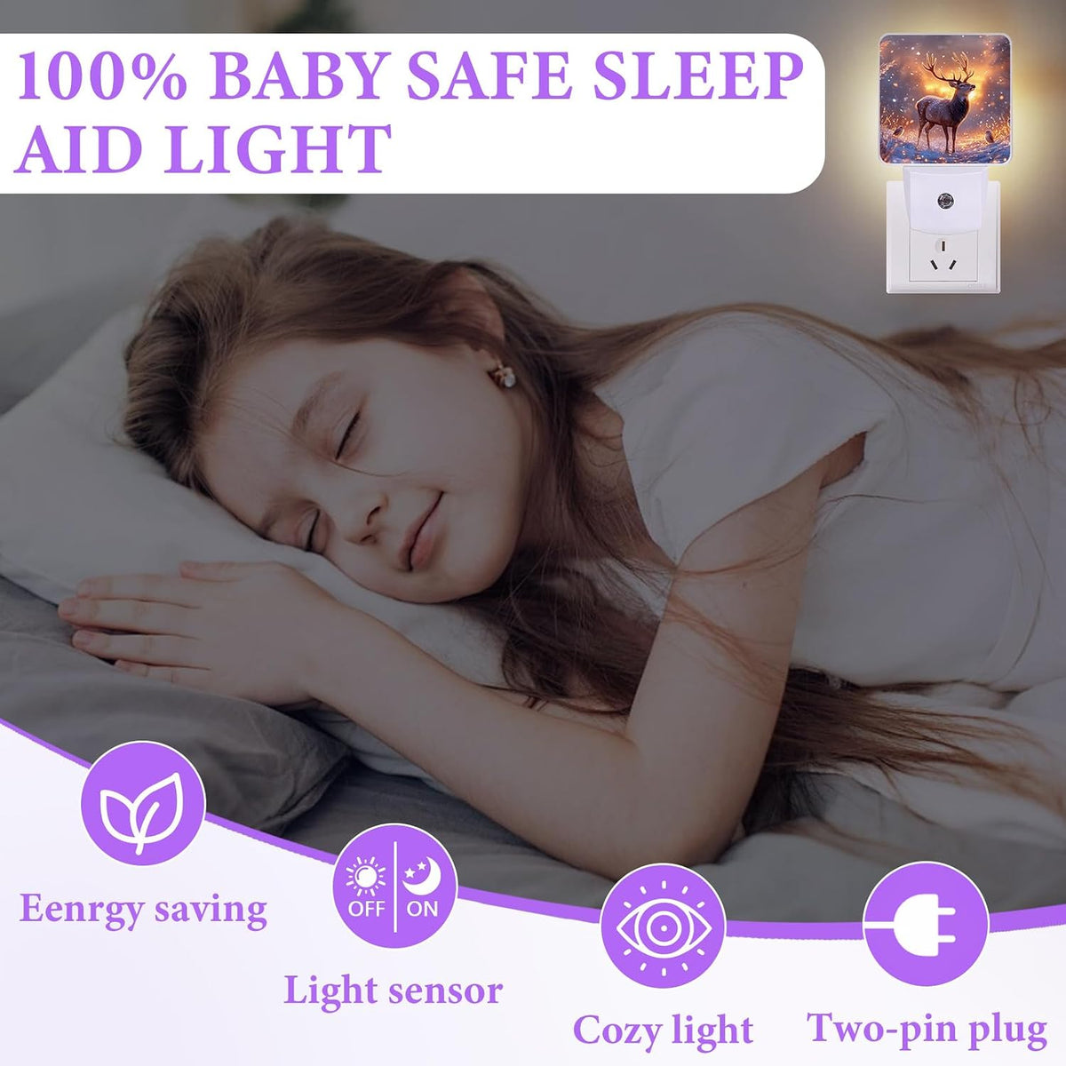 Forest Deer Night Light,Night Lights Plug into Wall,Led Lamp for Stairway/Hallway/Bedroom 0.5W Nightlight Sleep Friendly