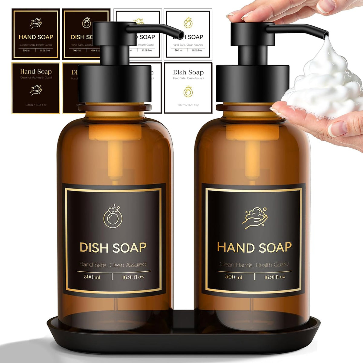16.9 Oz Glass Foaming Soap Dispenser 2 Pack (Amber)