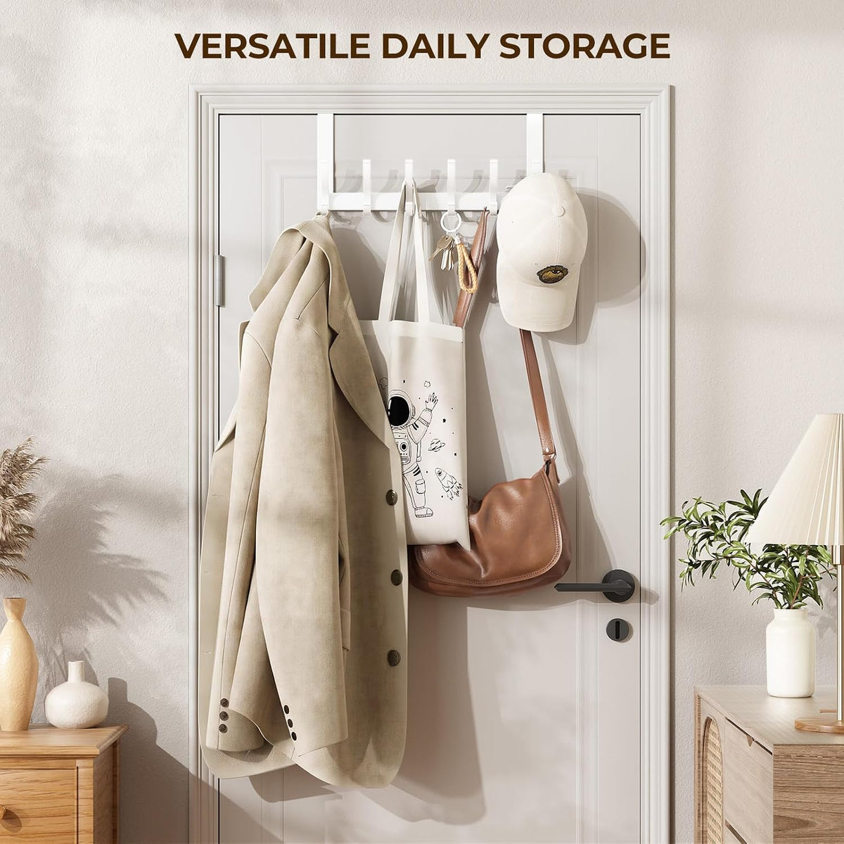 Optish Over The Door Hooks, Door Hanger Hook, Over The Doors Towel Rack for Bathroom, Doors Towel Hanger for Hanging Coats Hats (1Pack, White)