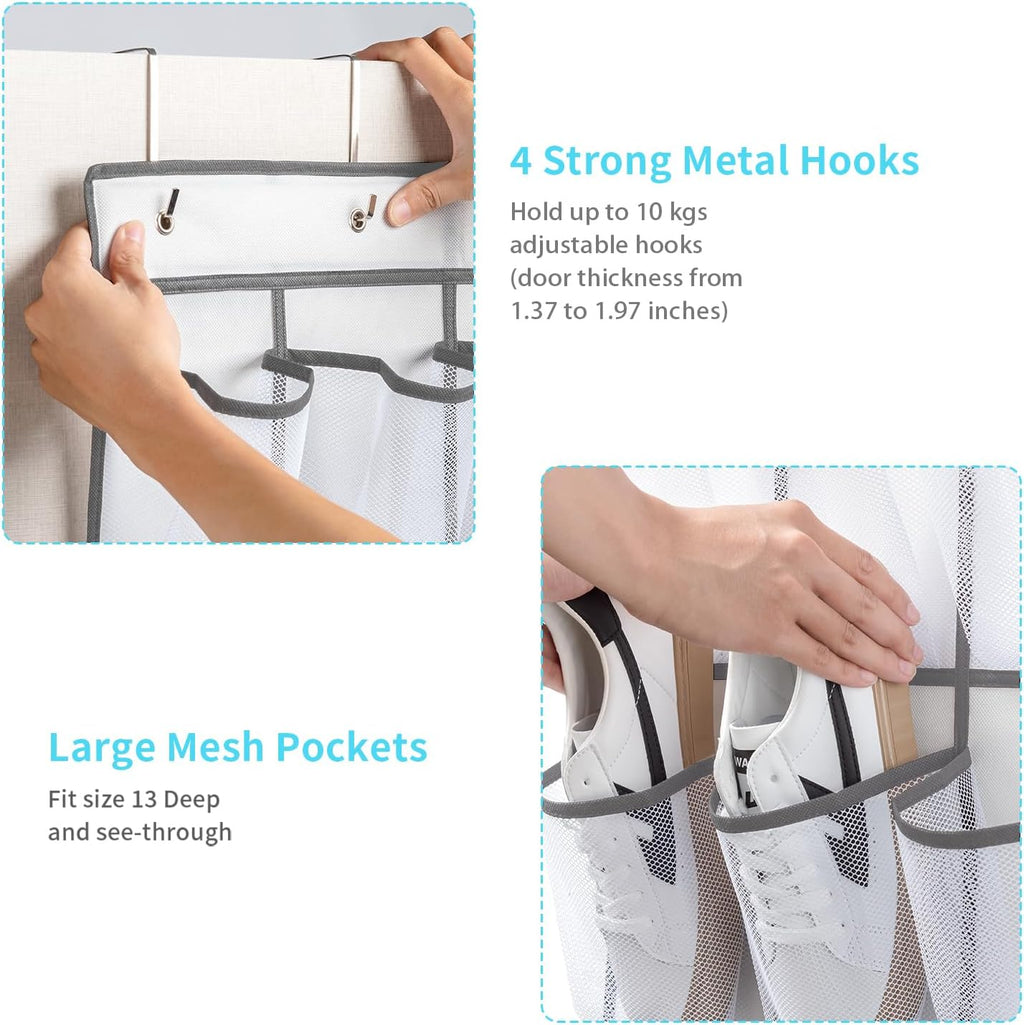 SAVERHO Over the Door Shoe Organizer, 40 Large Breathable Mesh Pockets Hanging Shoe Rack, Space Saving Shoe Holder for Entryway Bedroom Closet Storage (White)