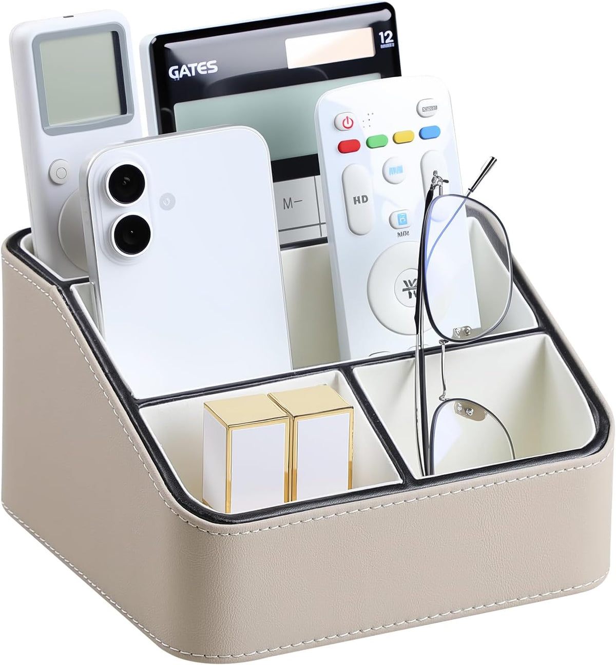 Remote Control Holder, Nightstand Organizer, Desk Caddy (Beige)