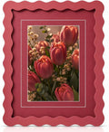 SNAPSHOT 8x10 Picture Frame with Mat for 5x7/6x8, Wooden Photo Frames with Real Glass for Wall Mount and Tabletop, Wavy Edge Red, 1 Pack
