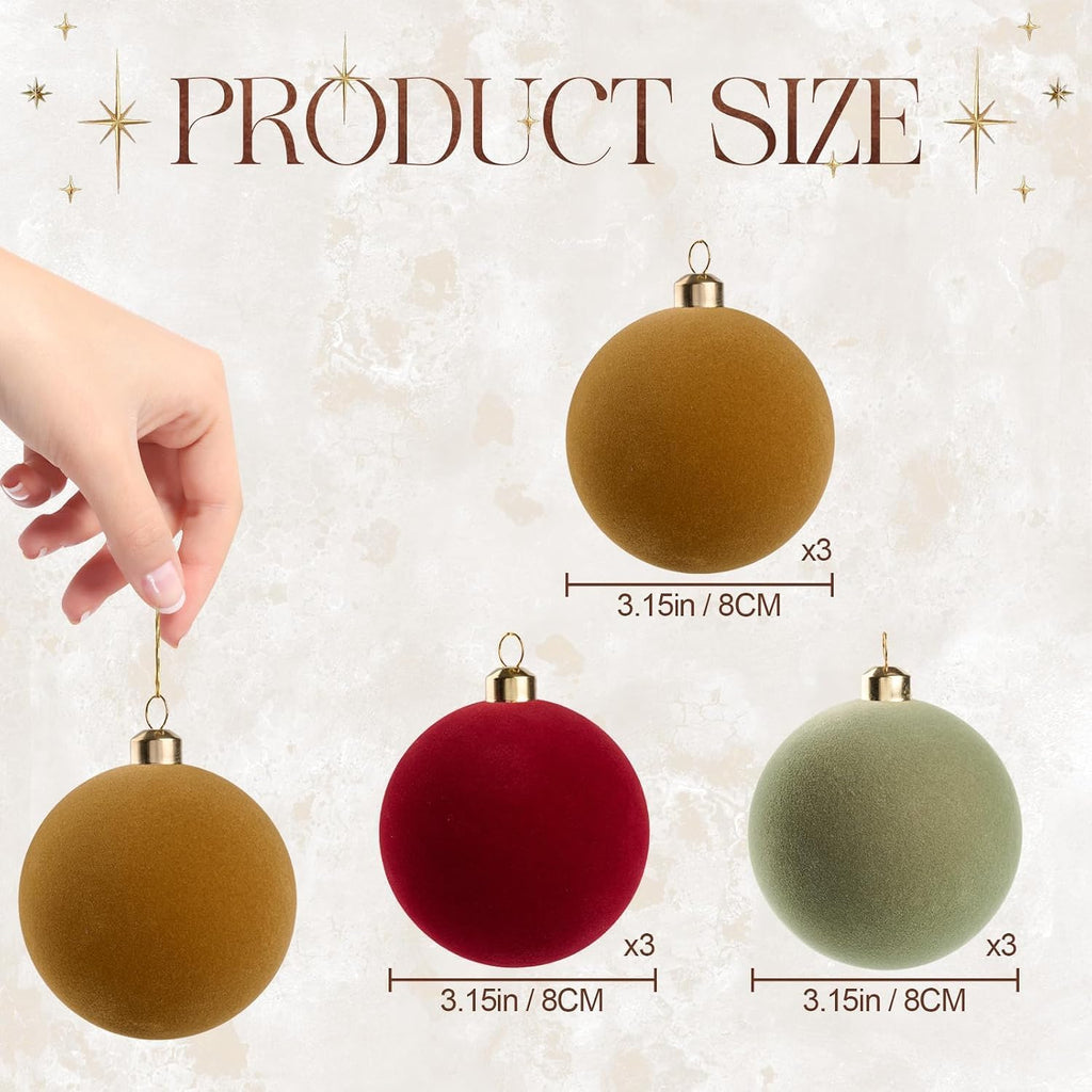 DN DECONATION 9Pcs Velvet Christmas Ball Set, Vintage Christmas Tree Decor