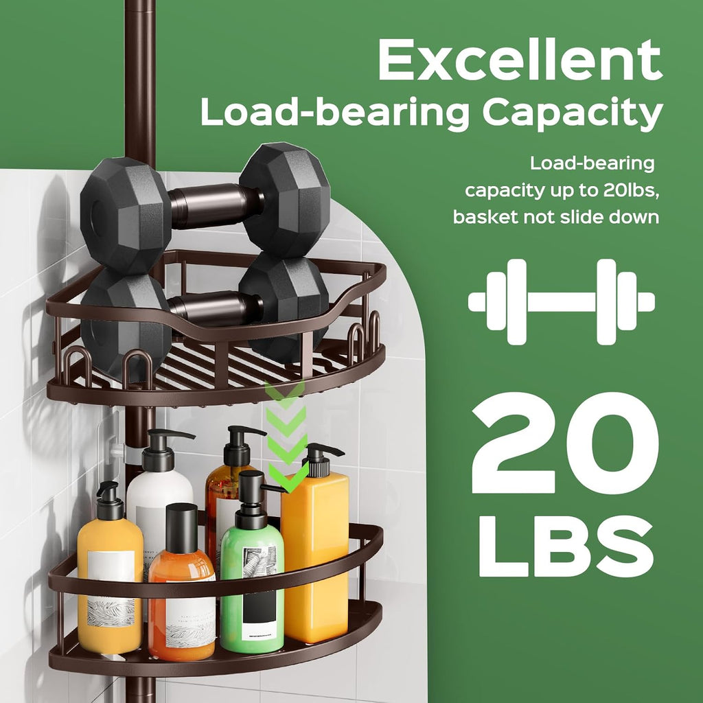 HAMITOR Shower Caddy Tension Pole, Adjustable Bathroom Storage Organizer