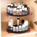 2 Tier Medicine Cabinet Organizer, Rotary Turntable Organizer for Medicine and Vitamin Bottles, Under Sink Organizer for Medicine, Bathroom Cabinet Storage, Tray has Removable Dividers, Easy Assembly