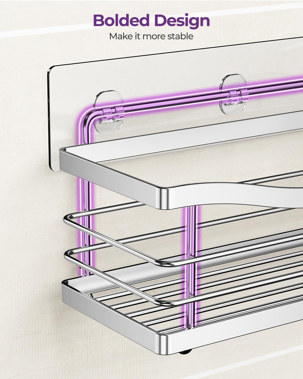 ODesign 3 Pack Adhesive Shower Caddy,Rustproof Shower Shelves Rack,Silver