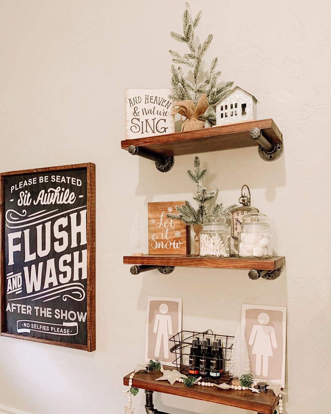 DR.IRON Industrial Pipe Shelving Wall Mounted 3 Tier Rustic Bathroom Shelves Wall Pipe Shelf for Bathroom Decor