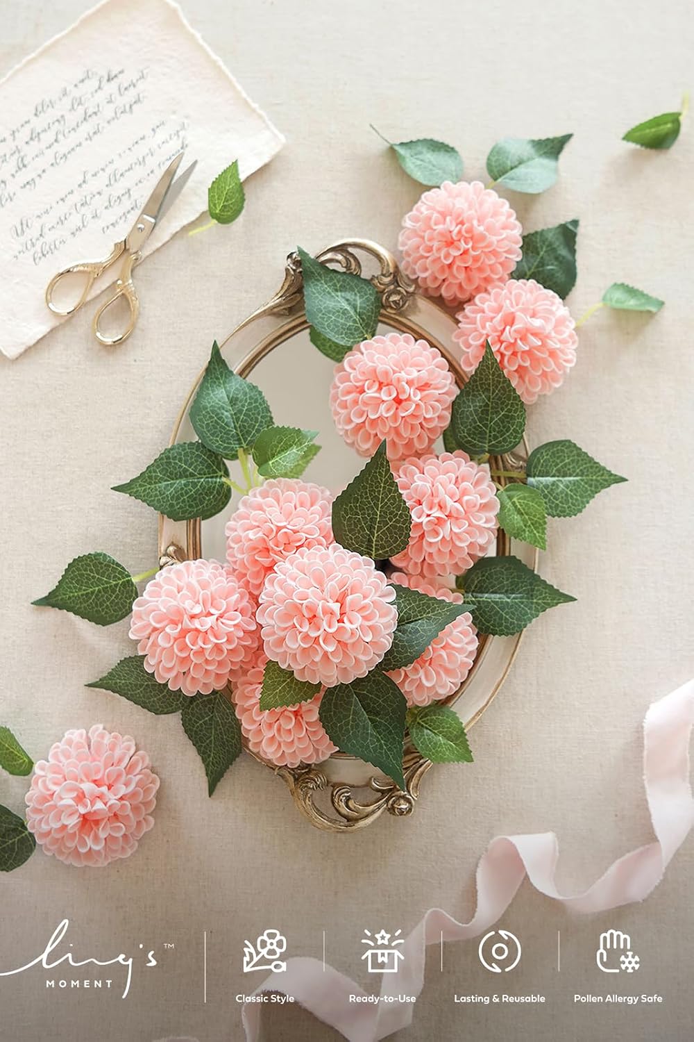 Ling's moment Pink Blush Artificial Dahlias, Wedding Flowers, 25 pcs
