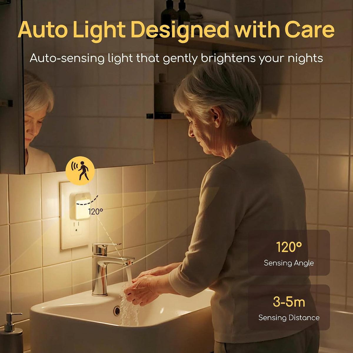Plug in LED Night Light with Automatic Motion Sensor, Warm White, 6-Pack