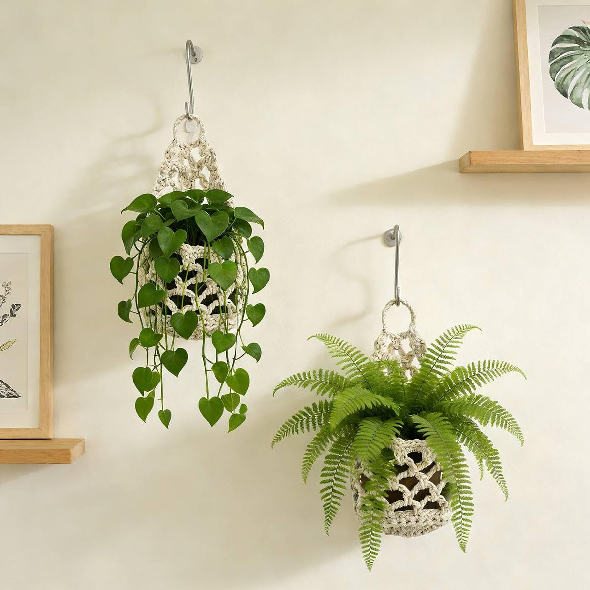 Macrame Plant Hanger Set of 2, Boho Wall Hanging Planter for 4-6“ Pots