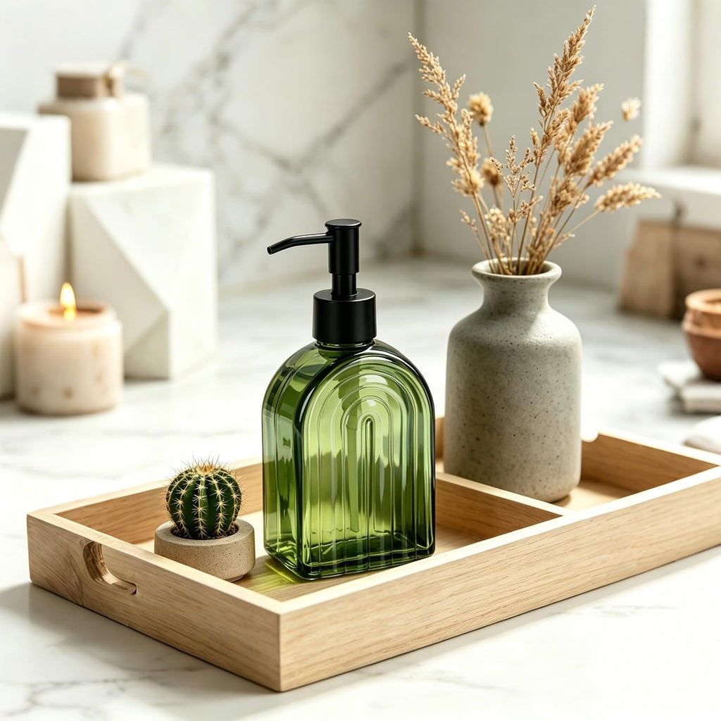 YYTSGG Green Glass Soap Dispenser with Plastic Pump, 13.5Oz