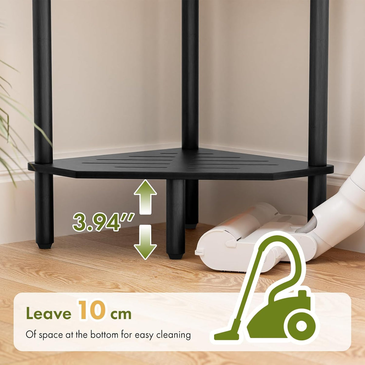 Black Corner Bathroom Shelf, 3 Tier Bamboo Kitchen Corner Shelves, Display Shelf, Shower Corner Caddy, Indoor Plant Stand Balcony, Freestanding Storage Organizer Stand for Living Room, Small Spaces
