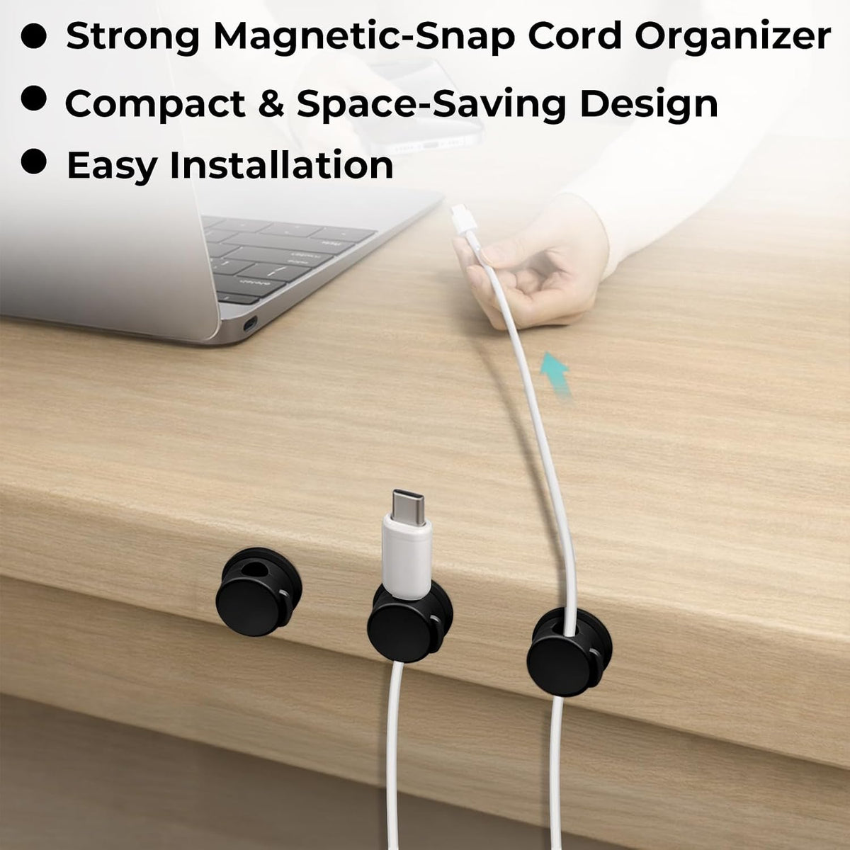 Travel Depot Cable Management Magnetic Snap Organizer 6-Pack, Black & White