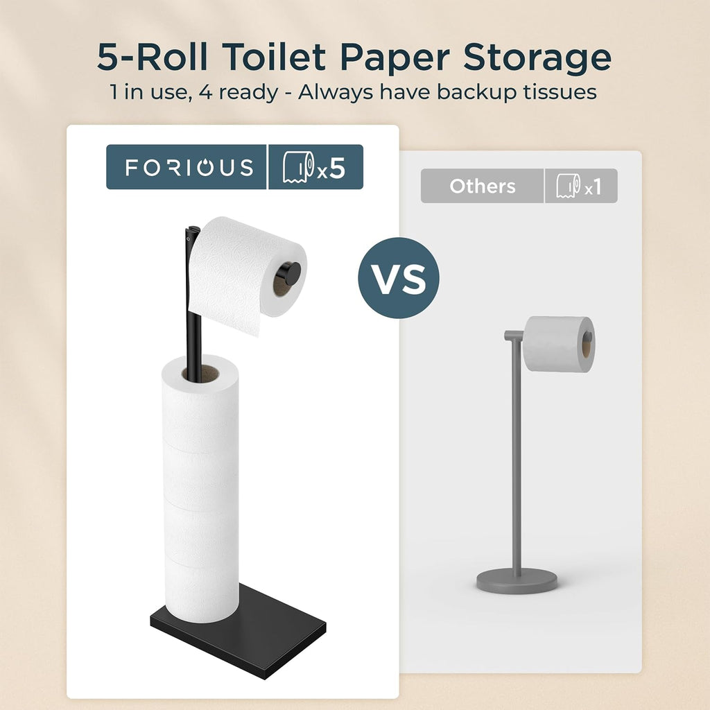 FORIOUS Toilet Paper Holder Stand with Weighted Base, Matte Black