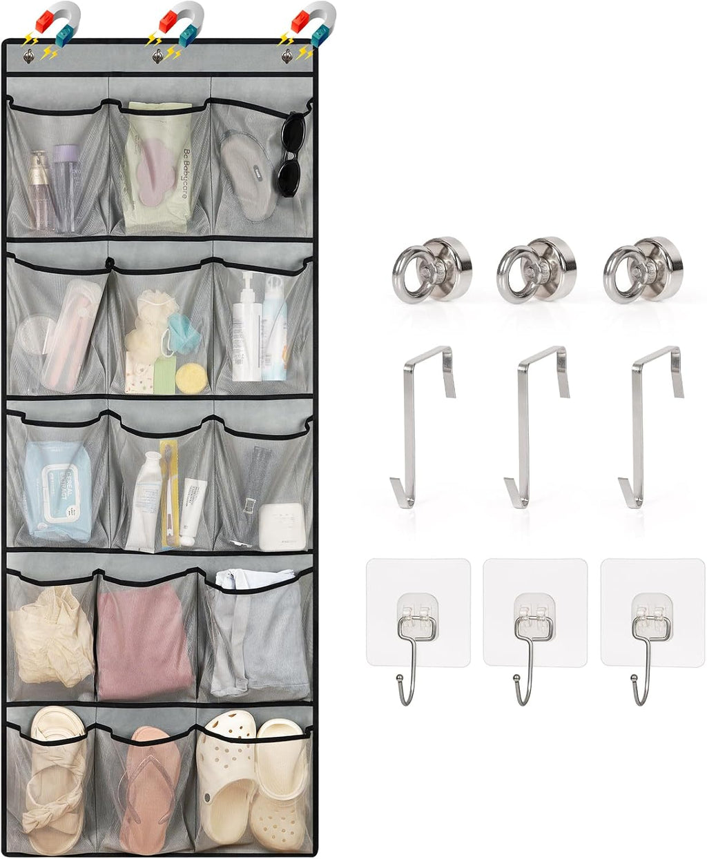 Over The Door Cruise Ship Organizer with 15 Size-Graded Pockets Grey