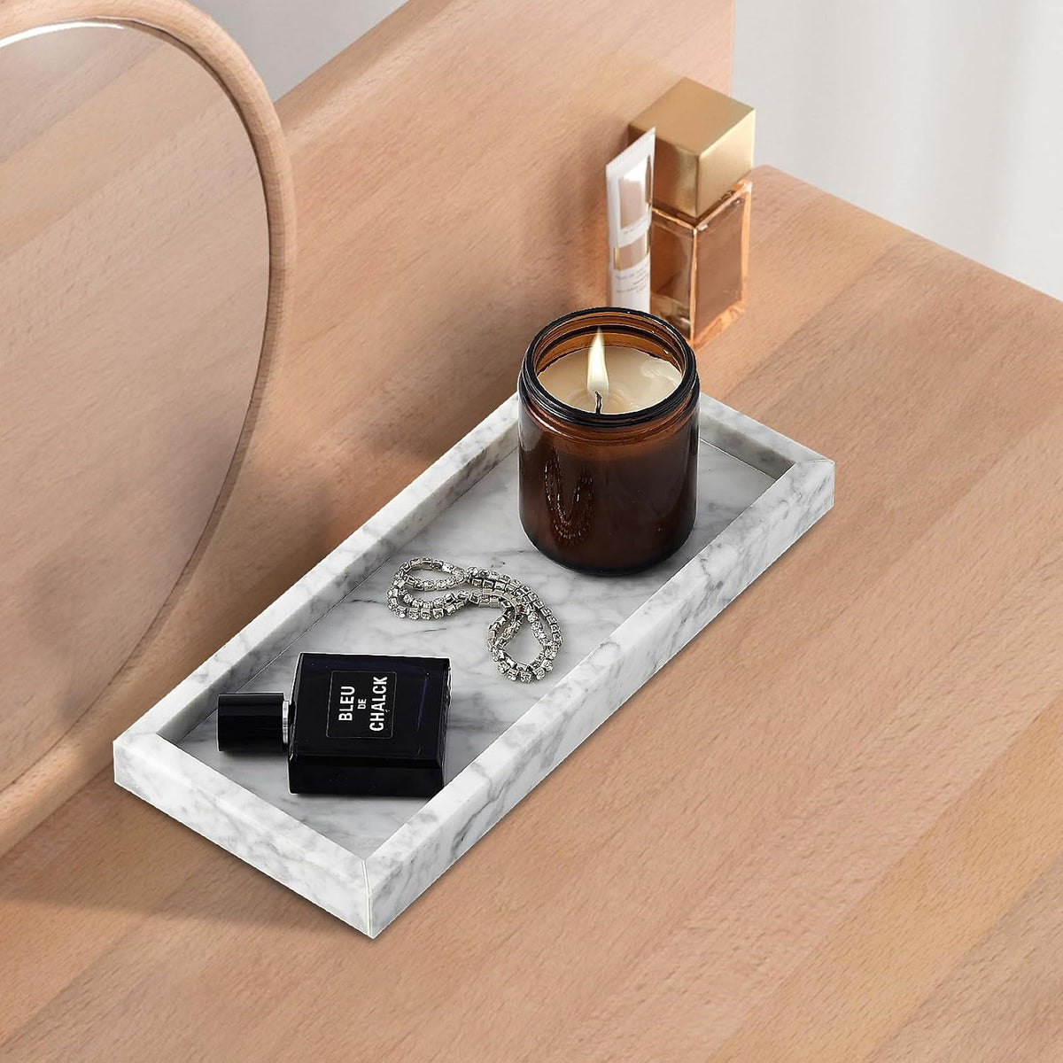 Real Natural Small Marble Tray for Bathroom, Vanity, Kitchen Counter