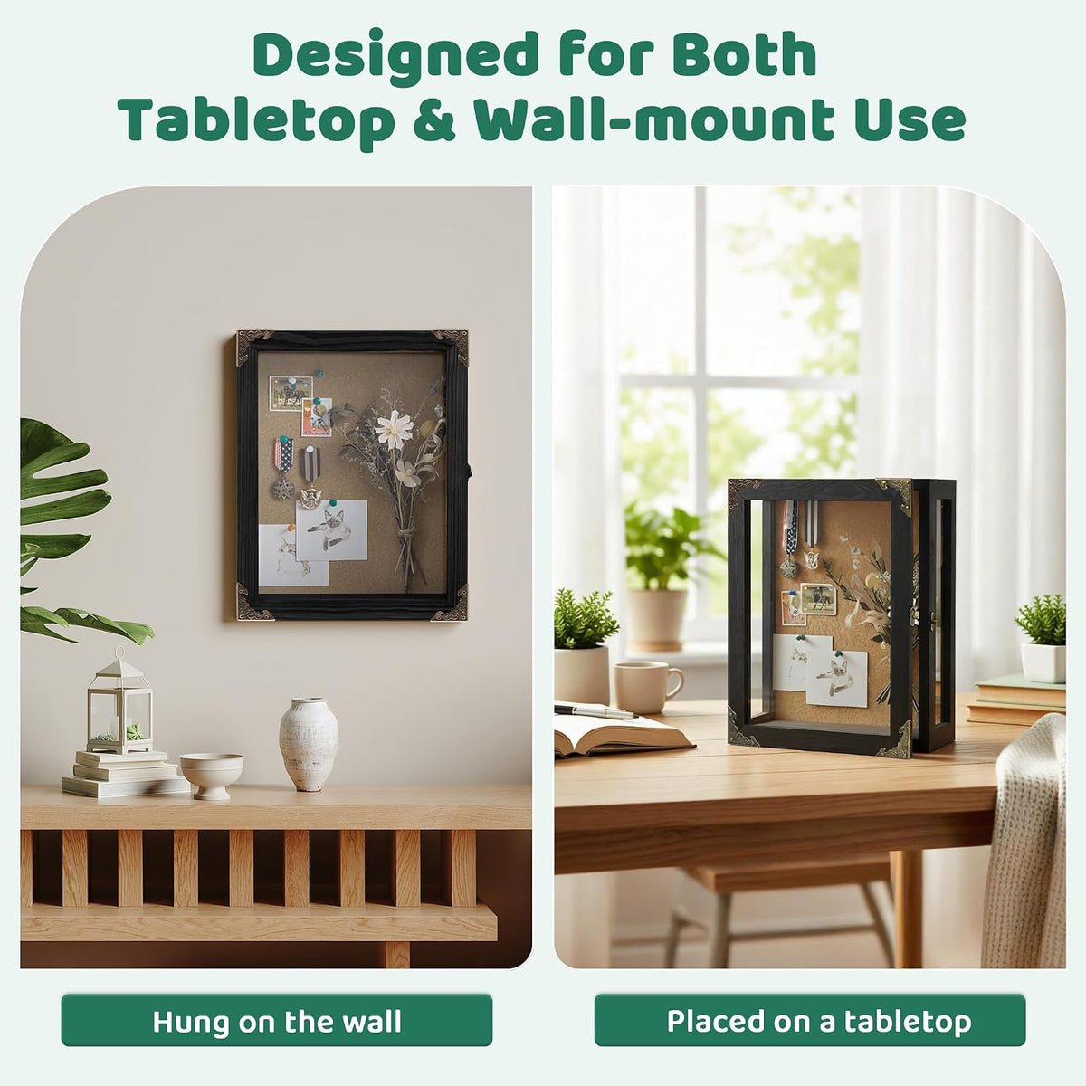 Deep Shadow Box Frame,Black Wood Display Cases for Keepsake 11x15x5in