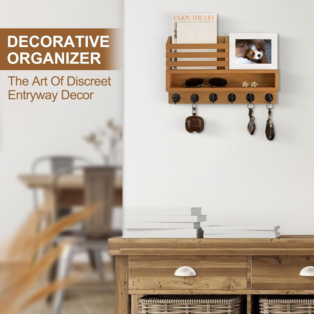 Key and Mail Holder Wall Mount, Key Holder with Long Storage Box