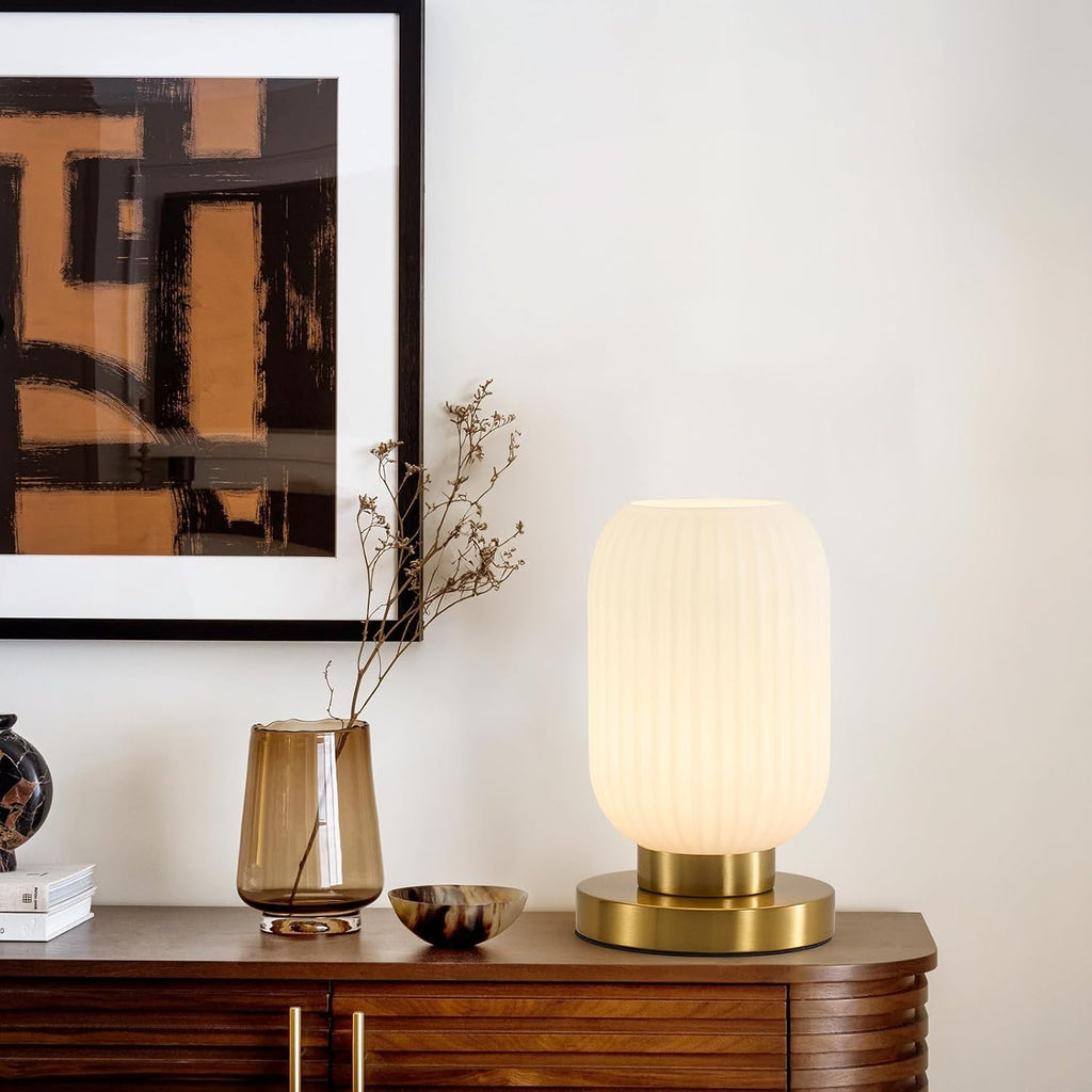 Mid Century Modern Table Lamp, 6" White Glass Desk Lamp Plug In