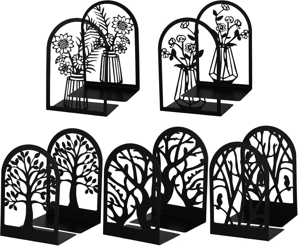 5 Pairs Metal Book Ends for Shelves, School Decorative Bookends,Modern