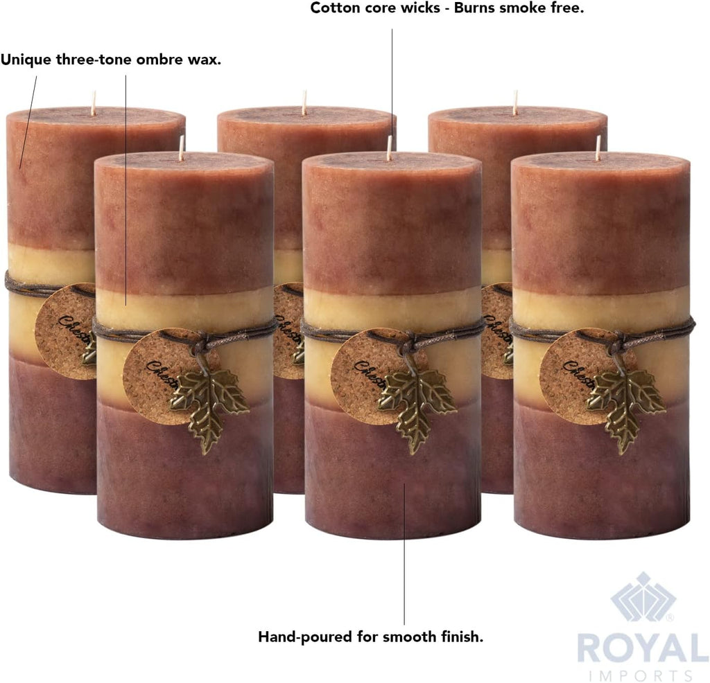 Royal Imports Fall Candles 6" Brown Ombre Pillar Candles Set of 6