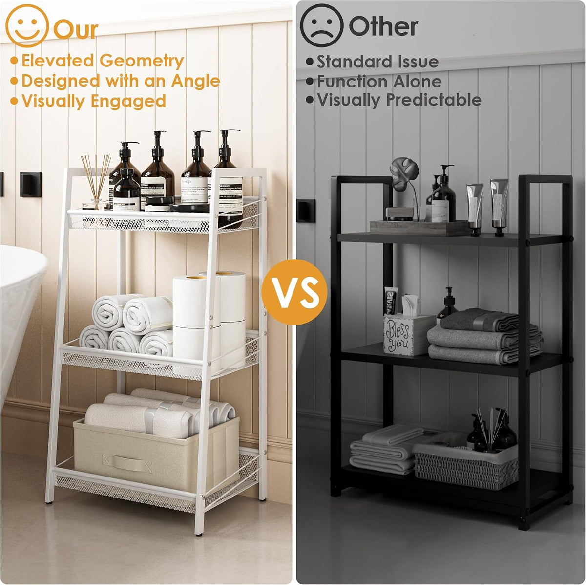 Masupu 3 Tier Bathroom Shelf, Bathroom Organizer and Storage for Small Space, Free-Standing Metal Rack Shelves Waterproof for Kitchen, Bathroom, Laundry, Toilet, White