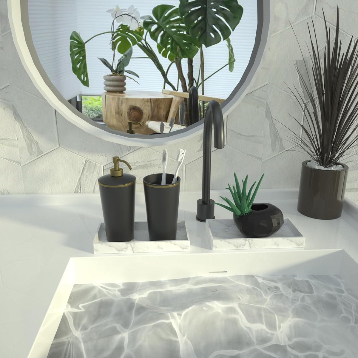 2 Pack Silicone Bathroom Vanity Tray Small 7.8"