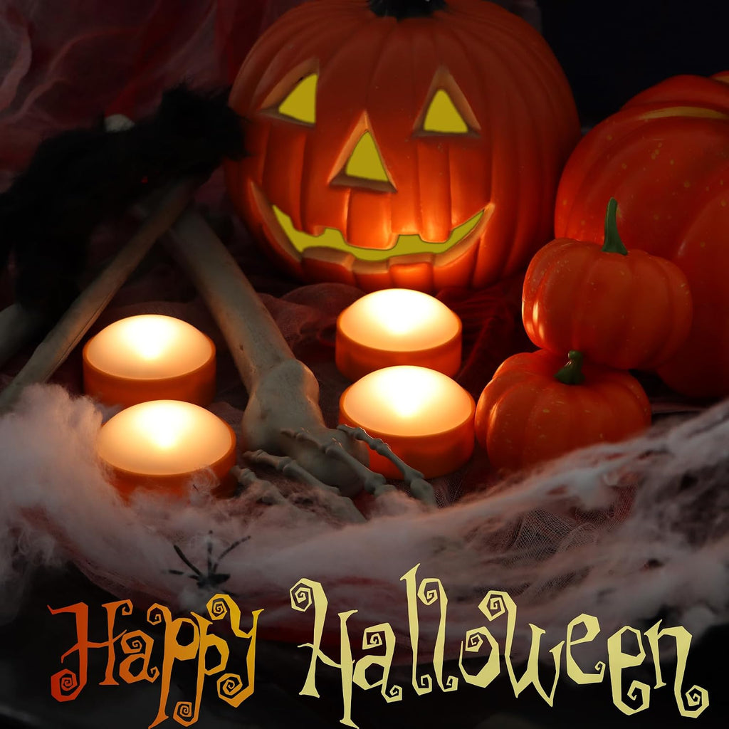 Halloween Pumpkin Battery Operated Flameless LED Candles w Remote, Orange