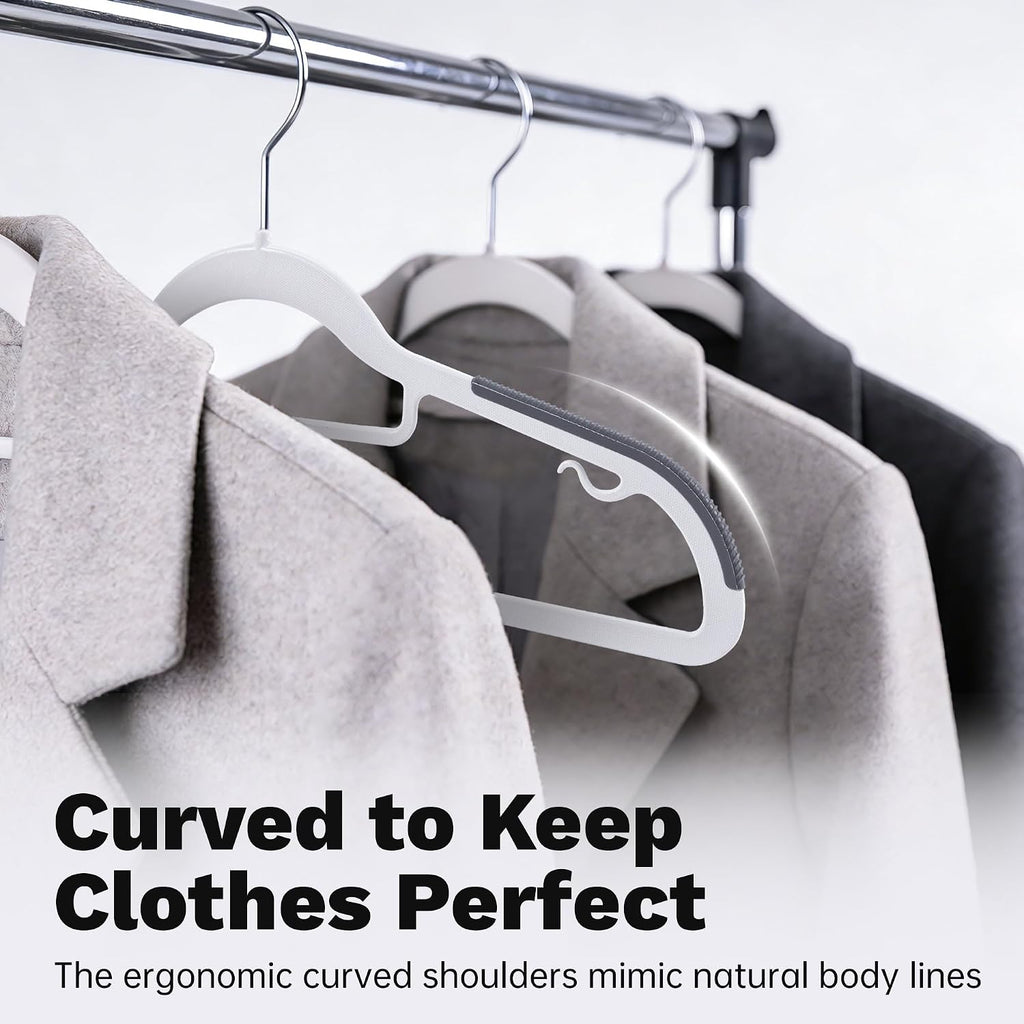 30 Pack White Plastic Clothes Hangers, Non-Slip Slim Coat Hangers