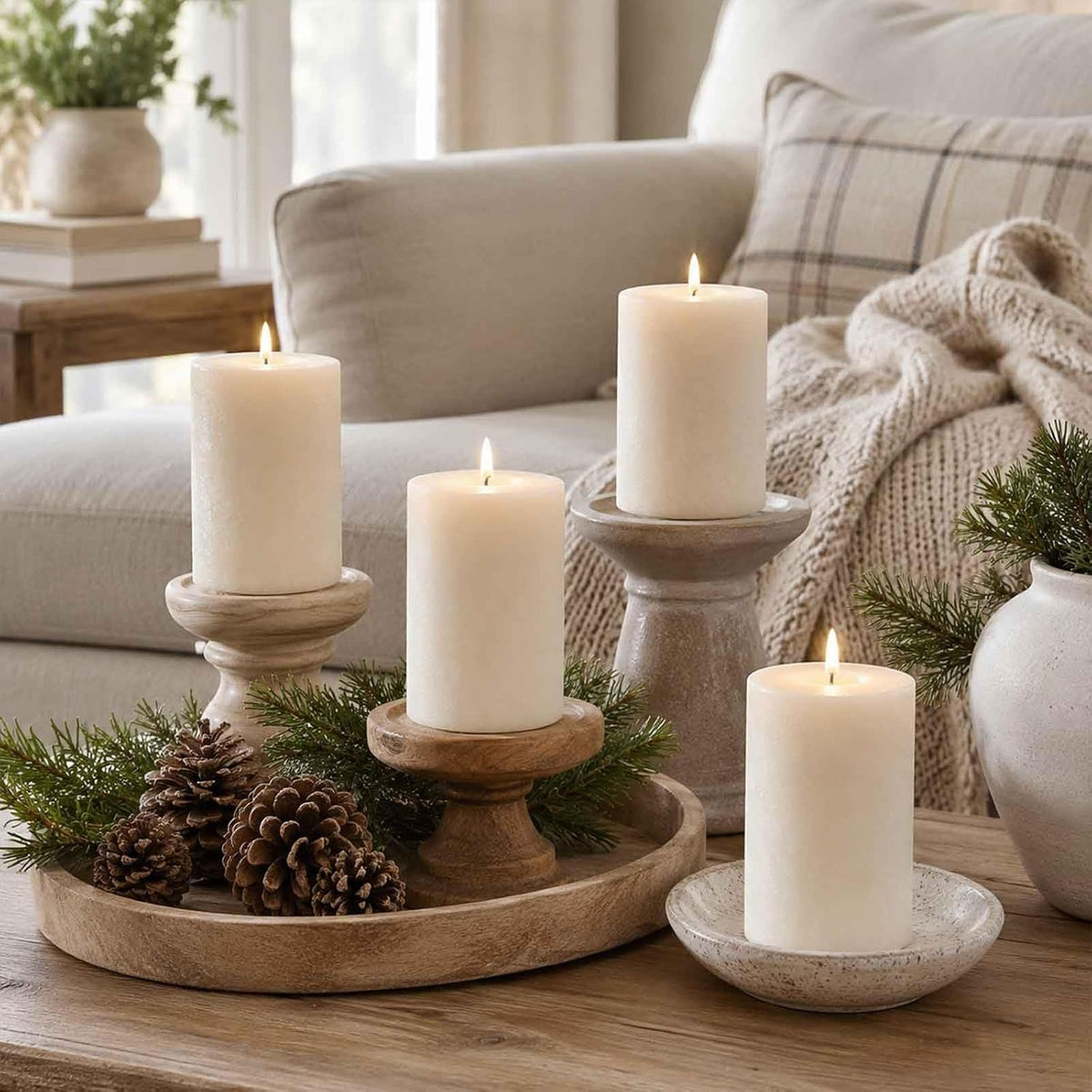 Soy Wax Cream White Pillar Candles,Non-Toxic, 2.8x4 Inch,6 Pack,330 H Burn