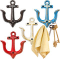 yarlung 4 Pack Vintage Wall Hooks Nautical Anchor Design, Shabby Chic Cast Iron Coat Hooks Rack, Decorative Wall Mount Rustic Metal Towel Hanger, 4 Colors
