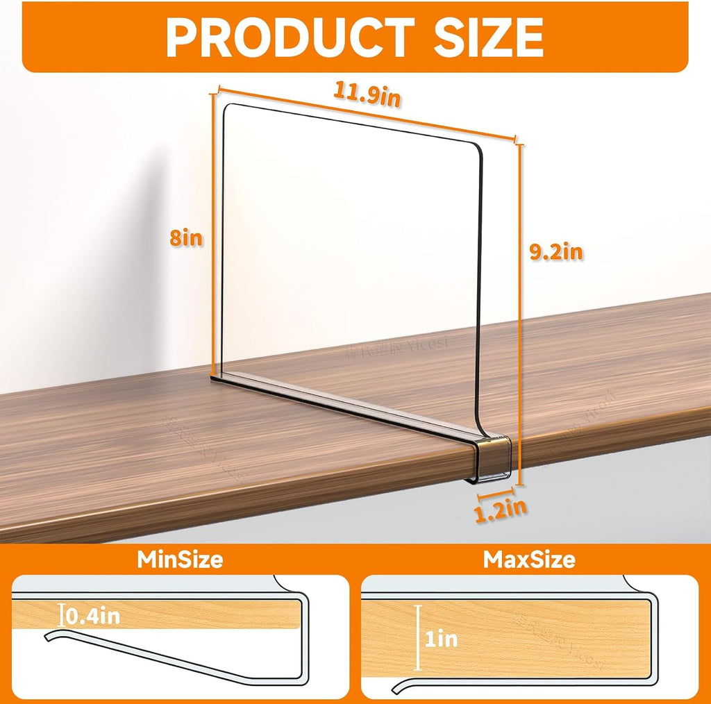 Clear Acrylic Shelf Dividers for Closet Organization - 10 Pack Closet Shelf Divider for Sweatshirt,Towel,Bag,Purse,Clothing,Sweater Organizer,Plastic Dividers and Separators for Shelves and Bedroom