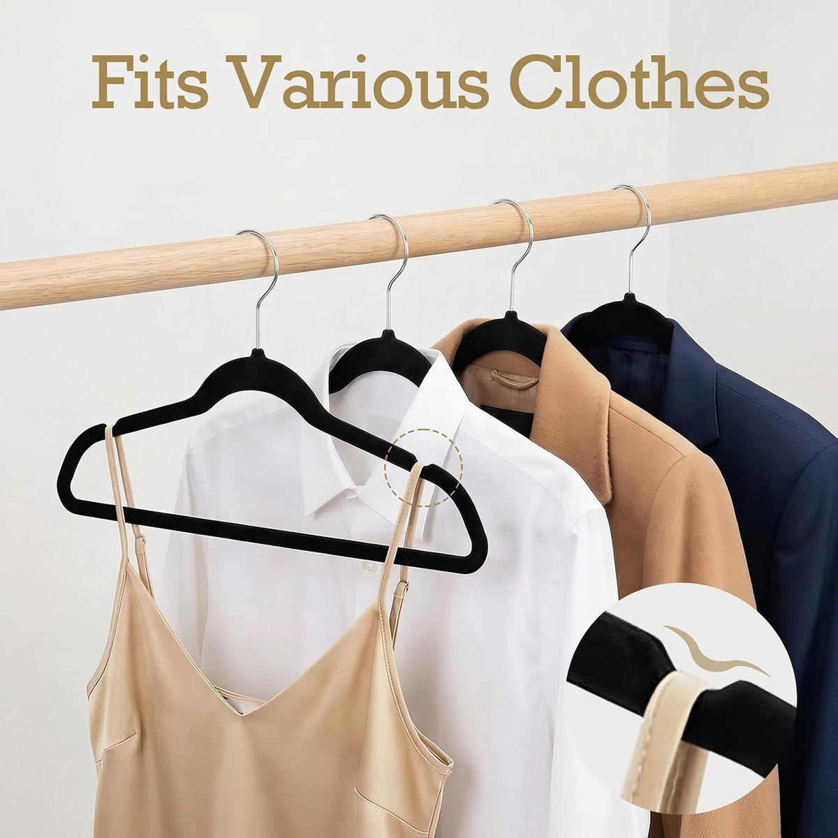HOUSE DAY Black Velvet Hangers 240 Pack, Premium Clothes Hangers Non-Slip Felt Hangers, Sturdy Black Hangers Heavy Duty Coat Hangers, Durable Suit Hangers, Space Saving No Hanger Mark Rotating Hook