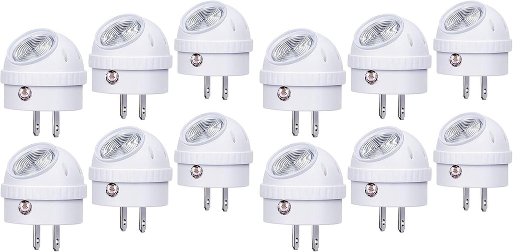 Emotionlite Plug-in Night Lights, Warm White LED Nightlight, 360° Rotation, Dusk to Dawn Sensor, Adult, Bedroom, Hallway, Bathroom,Kitchen, Stairways, Corridor, 12 Pack