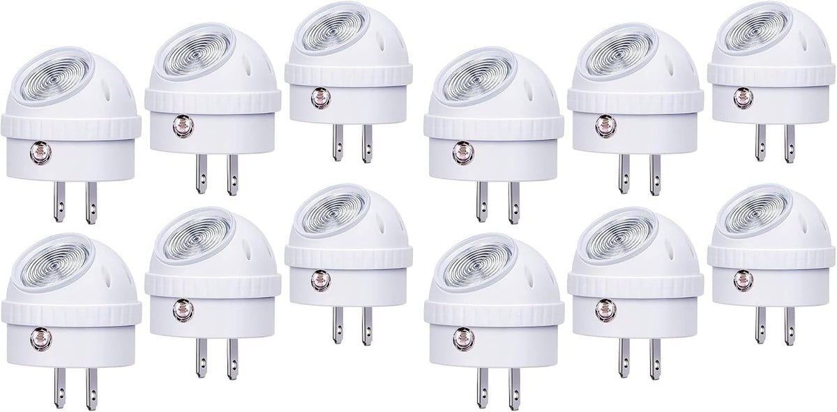 Emotionlite Plug-in Night Lights, Warm White LED Nightlight, 360° Rotation, Dusk to Dawn Sensor, Adult, Bedroom, Hallway, Bathroom,Kitchen, Stairways, Corridor, 12 Pack